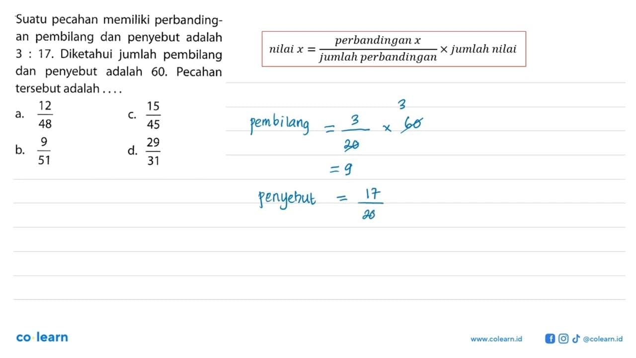 Suatu pecahan memiliki perbandingan pembilang dan penyebut