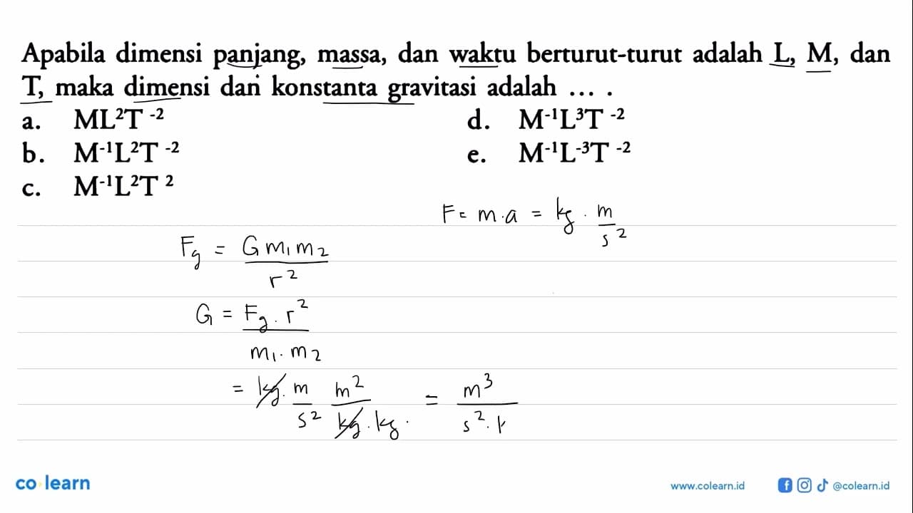 Apabila dimensi panjang, massa, dan waktu berturut-turut