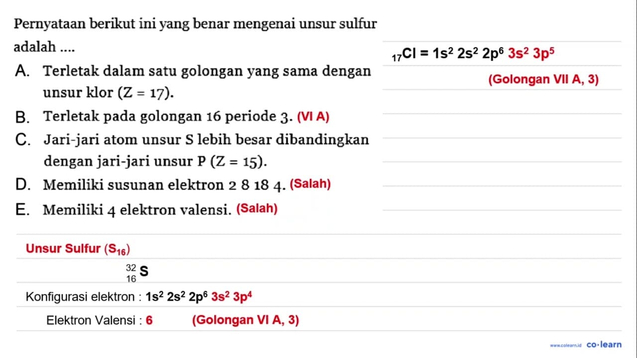 Pernyataan berikut ini yang benar mengenai unsur sulfur