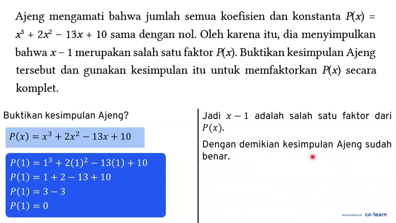 Ajeng mengamati bahwa jumlah semua koefisien dan konstanta