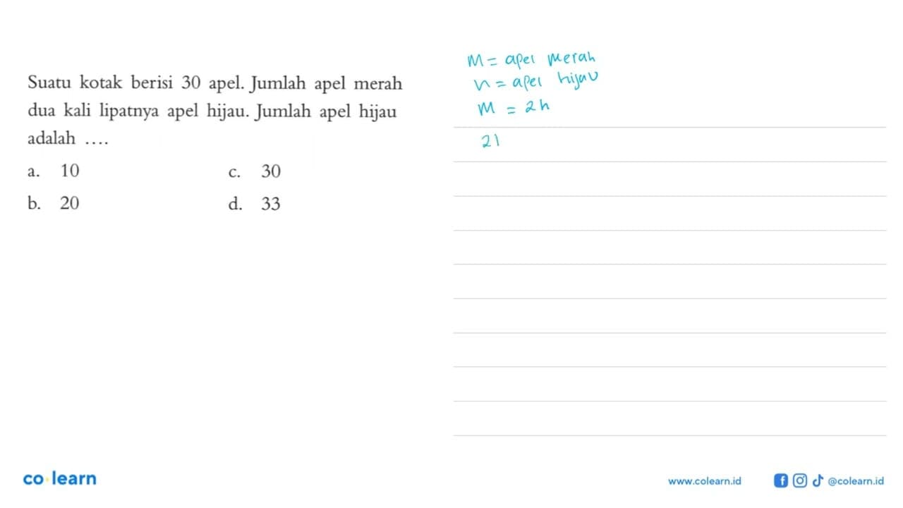 Suatu kotak berisi 30 Jumlah apel. apel merah dua kali
