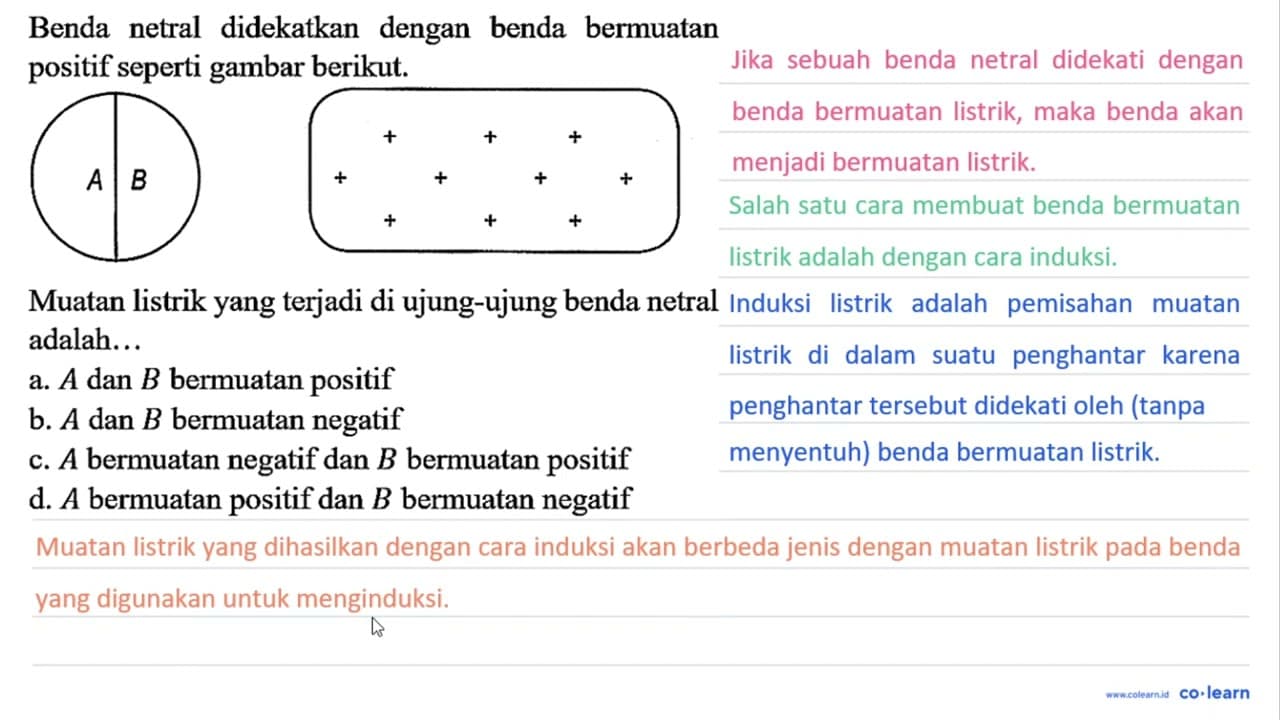 Benda netral didekatkan dengan benda bermuatan positif