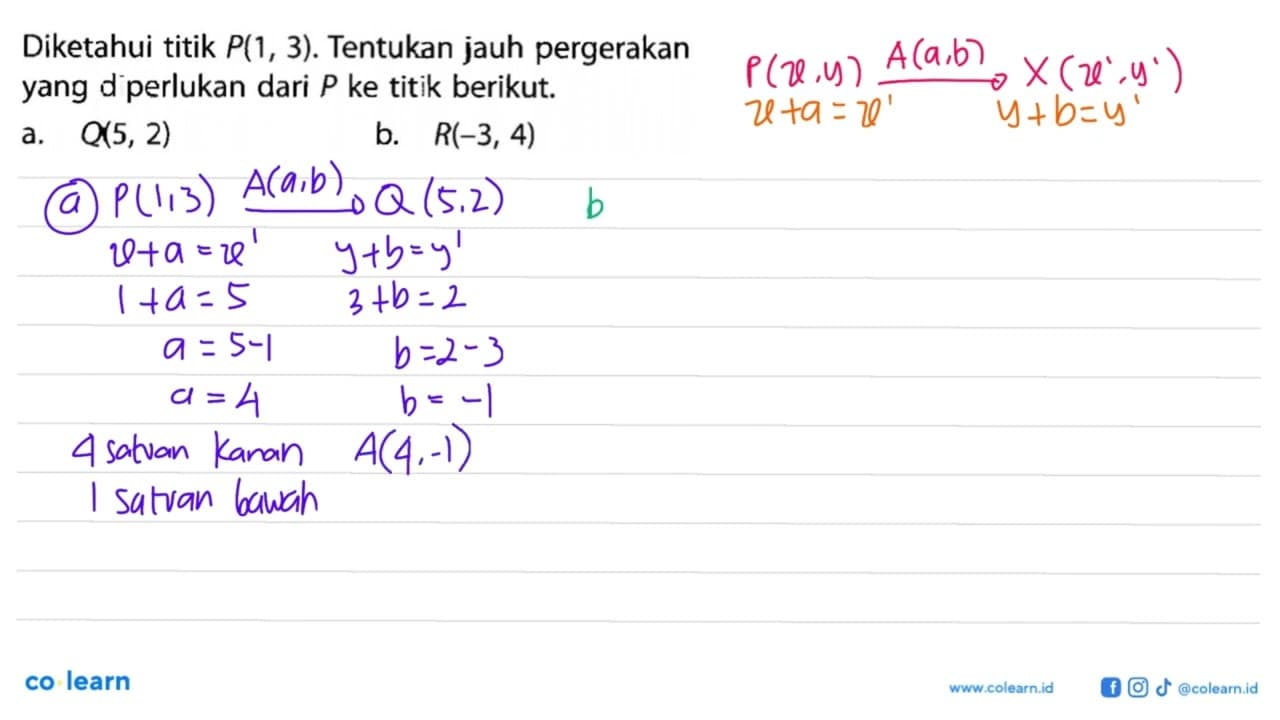 Diketahui titik P(1, 3). Tentukan jauh pergerakan yang