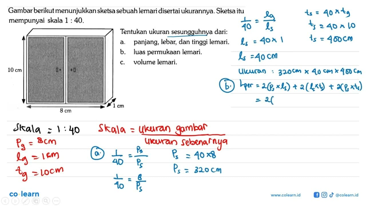 Gambar berikut menunjukkan sketsa sebuah lemari disertai