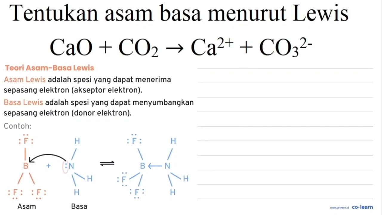 Tentukan asam basa menurut Lewis CaO+CO_(2) ->