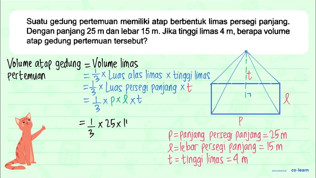 Suatu gedung pertemuan memiliki atap berbentuk limas