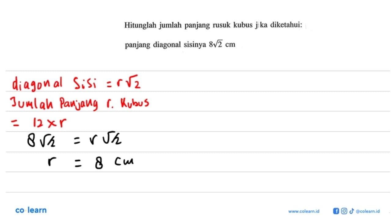 Hitunglah jumlah panjang rusuk kubus jka diketahui:panjang