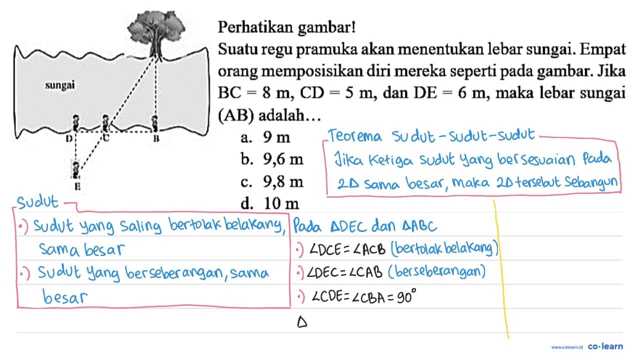 Perhatikan gambar! sungai D C B E Suatu regu pramuka akan