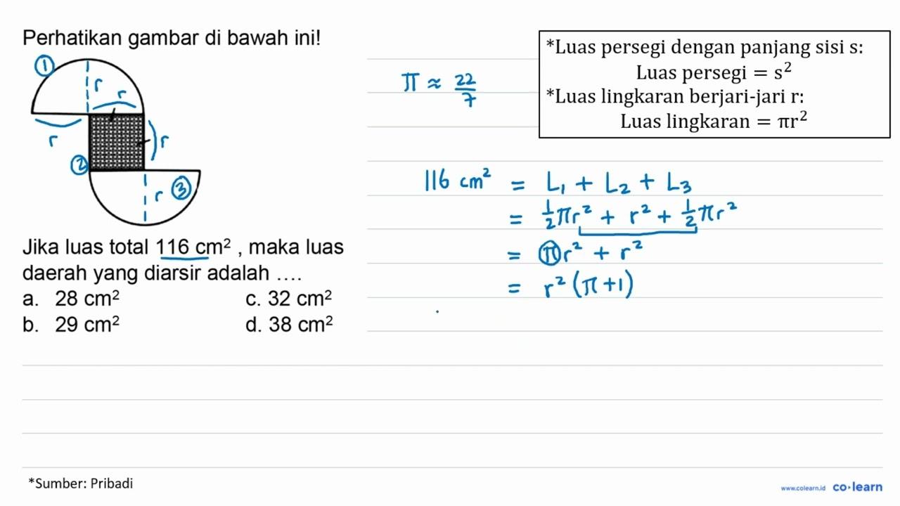 Perhatikan gambar di bawah ini! Jika luas total 116 cm^2,