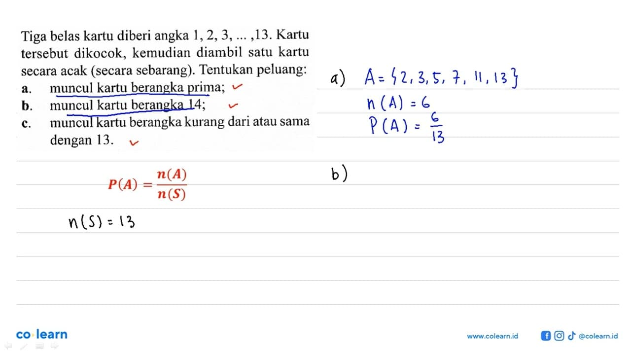 Tiga belas kartu diberi angka 1,2,3, ..., 13. Kartu