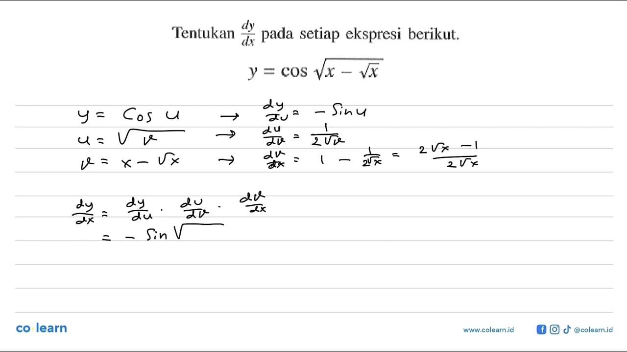 Tentukan dy/dx pada setiap ekspresi berikut.