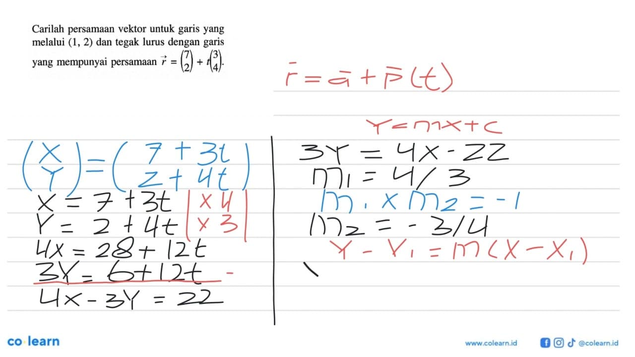 Carilah persamaan vektor untuk garis yang melalui (1,2) dan