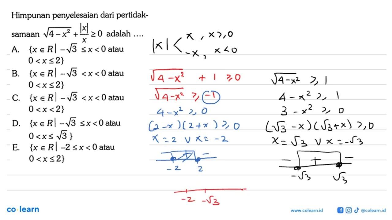 Himpunan penyelesaian dari pertidaksamaan akar(4-x^2) +