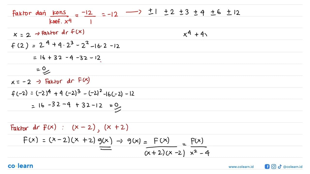 Faktor-faktor linear dari suku banyak F(x)=x^4+