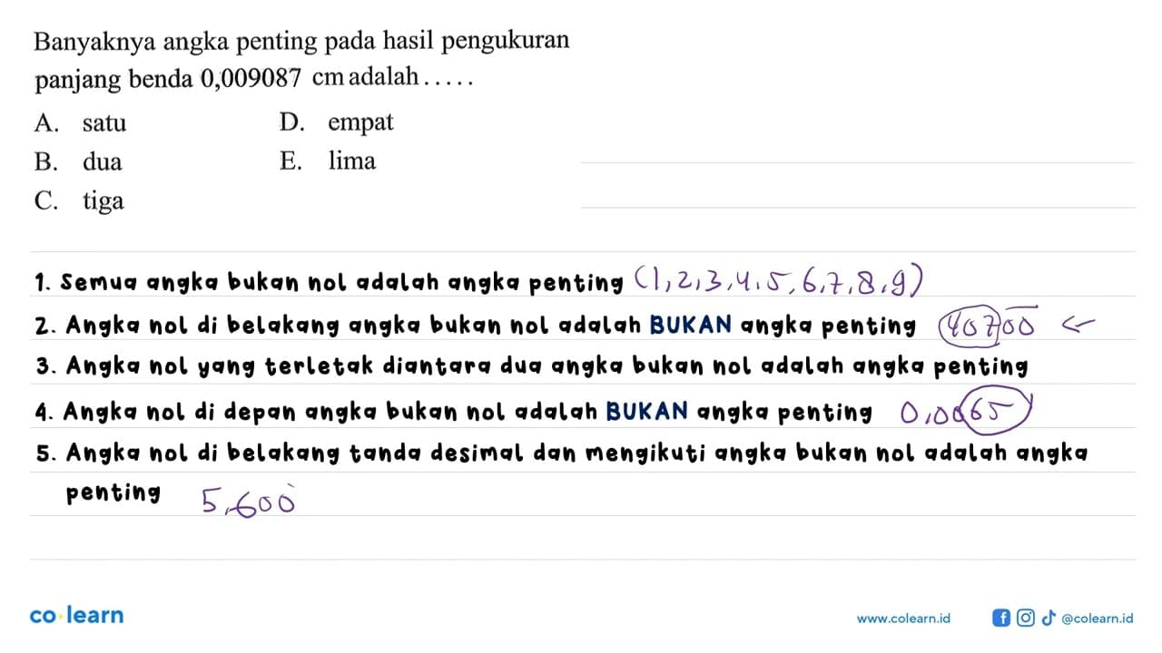 Banyaknya angka penting hasil pengukuran panjang benda