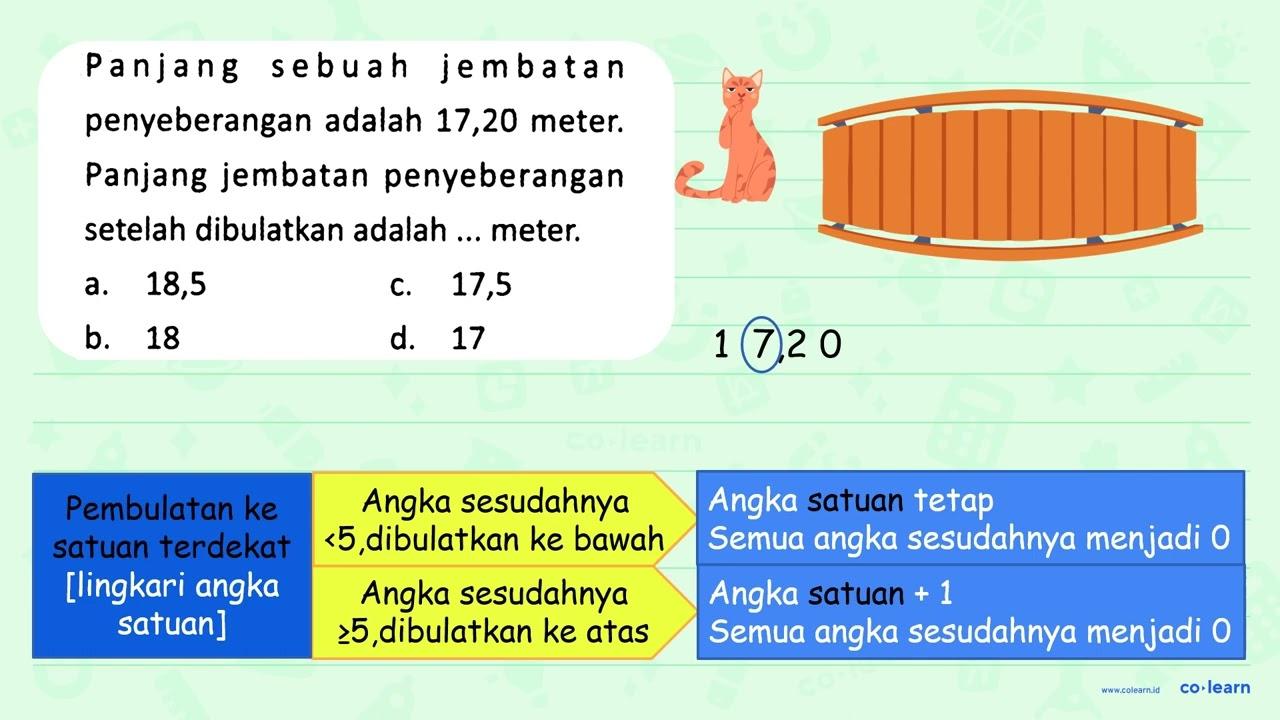 Panjang sebuah jembatan penyeberangan adalah 17,20 meter.