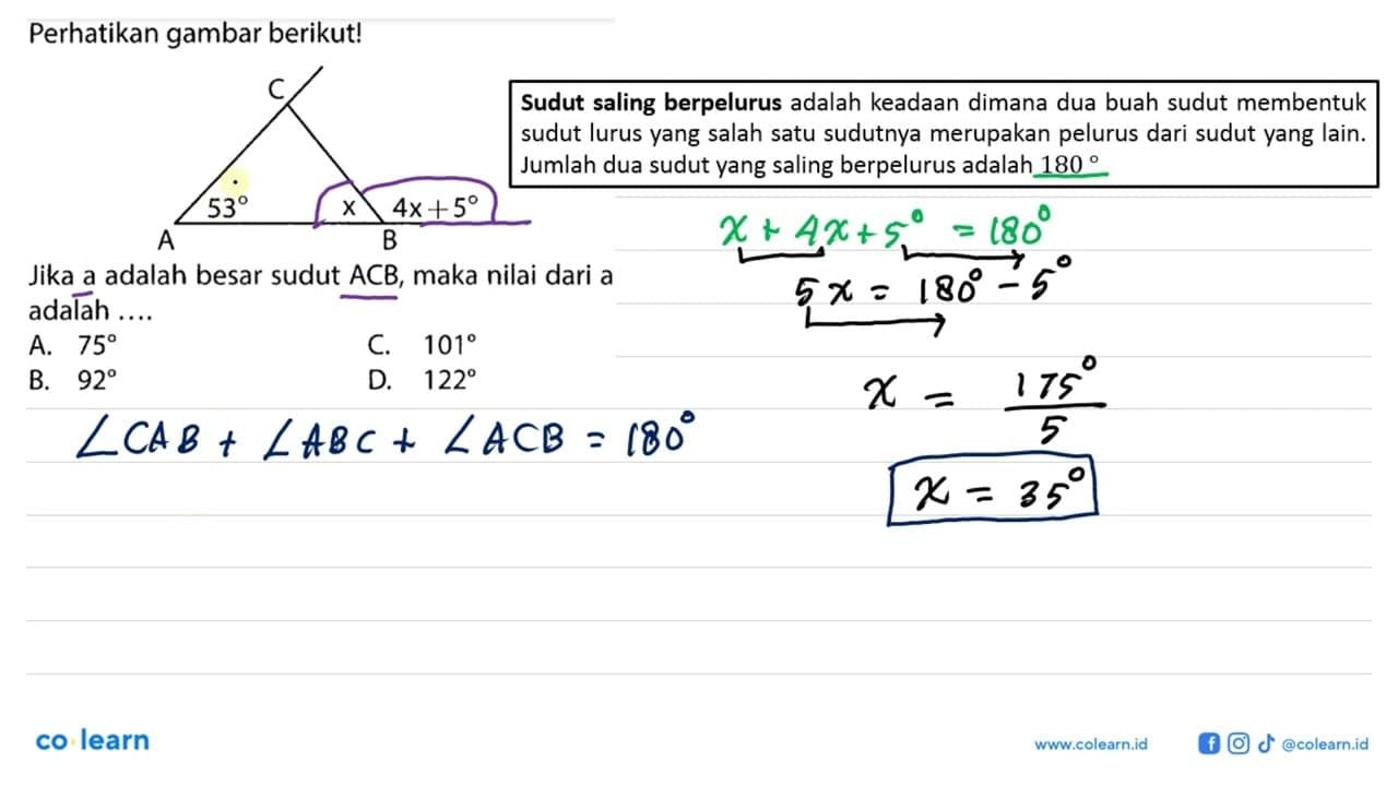 Perhatikan gambar berikut!C A 53 x 4x+5 BJika a adalah