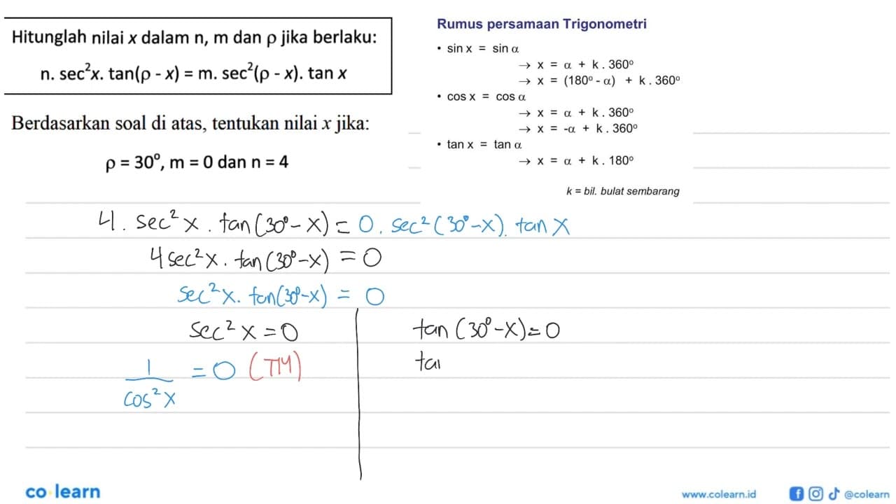 Hitunglah nilai x dalam n, m dan rho jika berlaku: