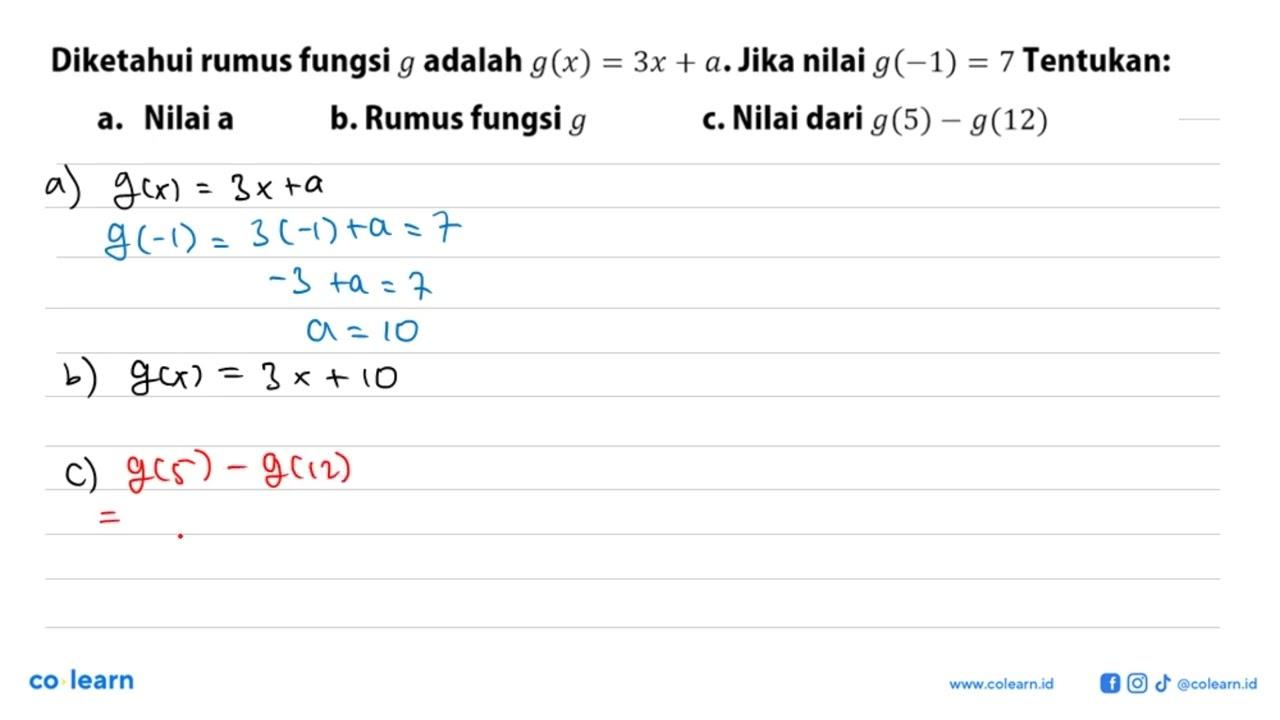 a. F(4) b. Nilai a. Jika F(a)=13 Diketahui rumus fungsi g