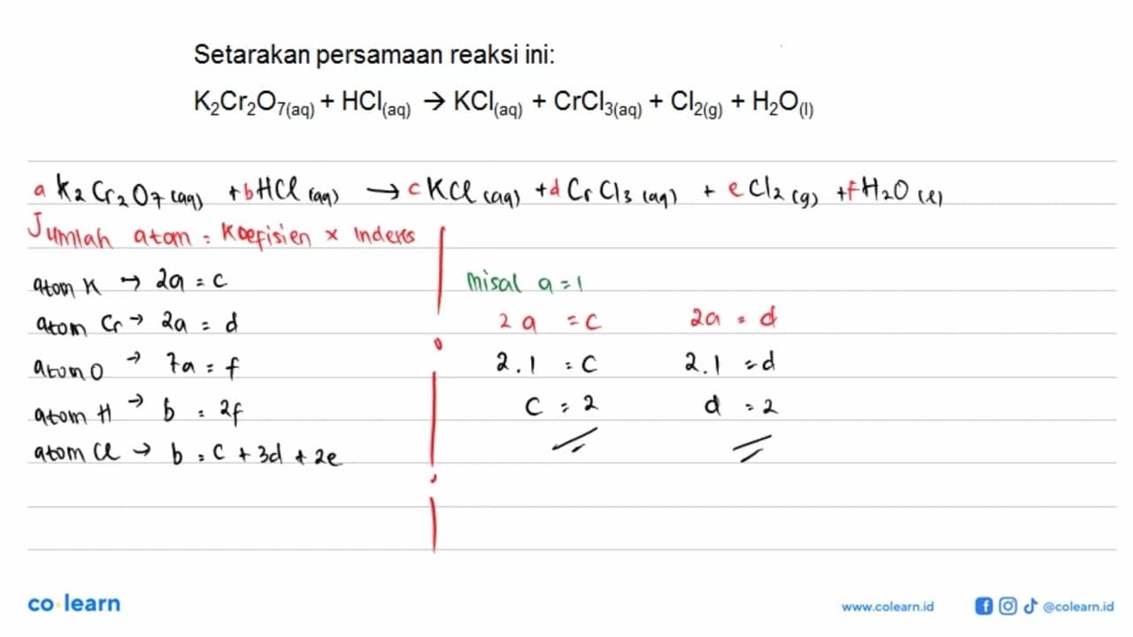 Setarakan persamaan reaksi ini: K2Cr2O(gamma) (aq)+HCl (aq)