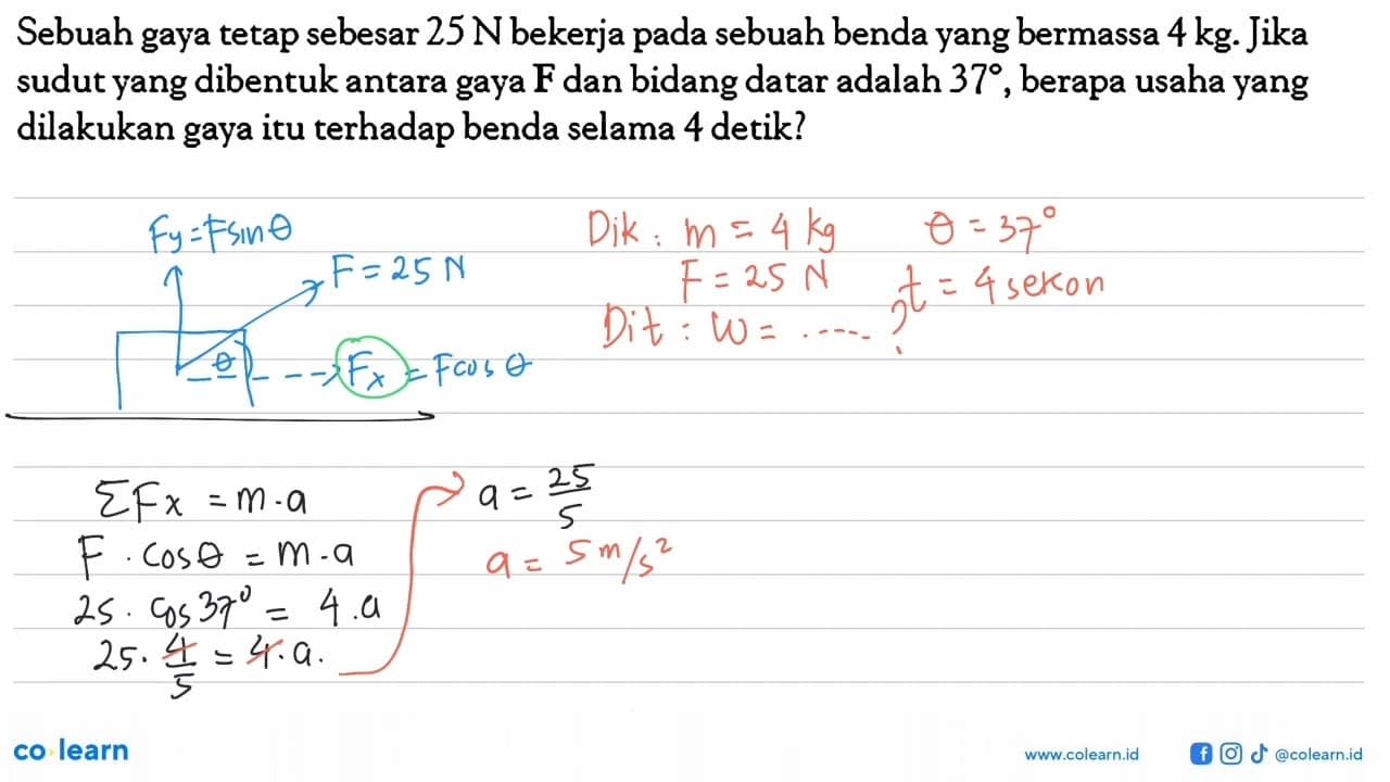 Sebuah gaya tetap sebesar 25 N bekerja pada sebuah benda