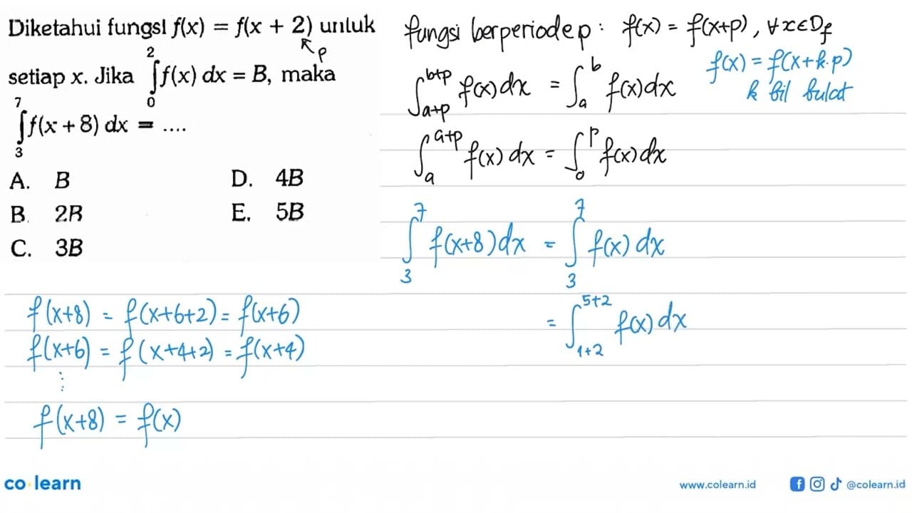 Diketahui fungsı f(x)=f(x+2) unluk setiap x. Jika integral