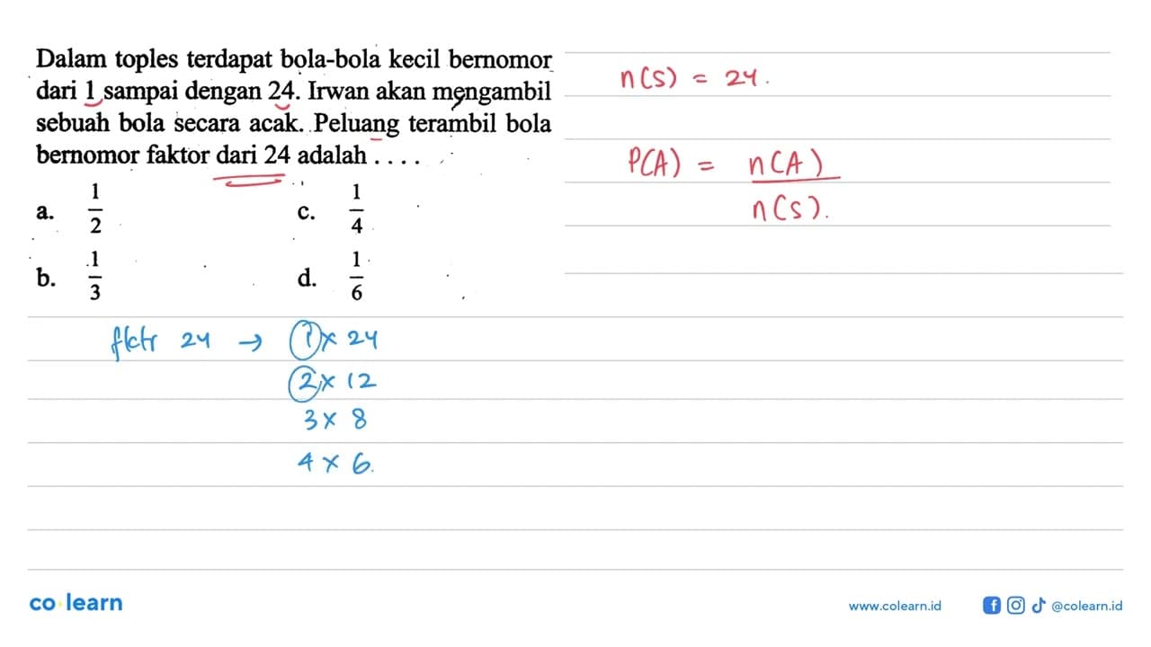 Dalam toples terdapat bola-bola kecil bernomor dari 1