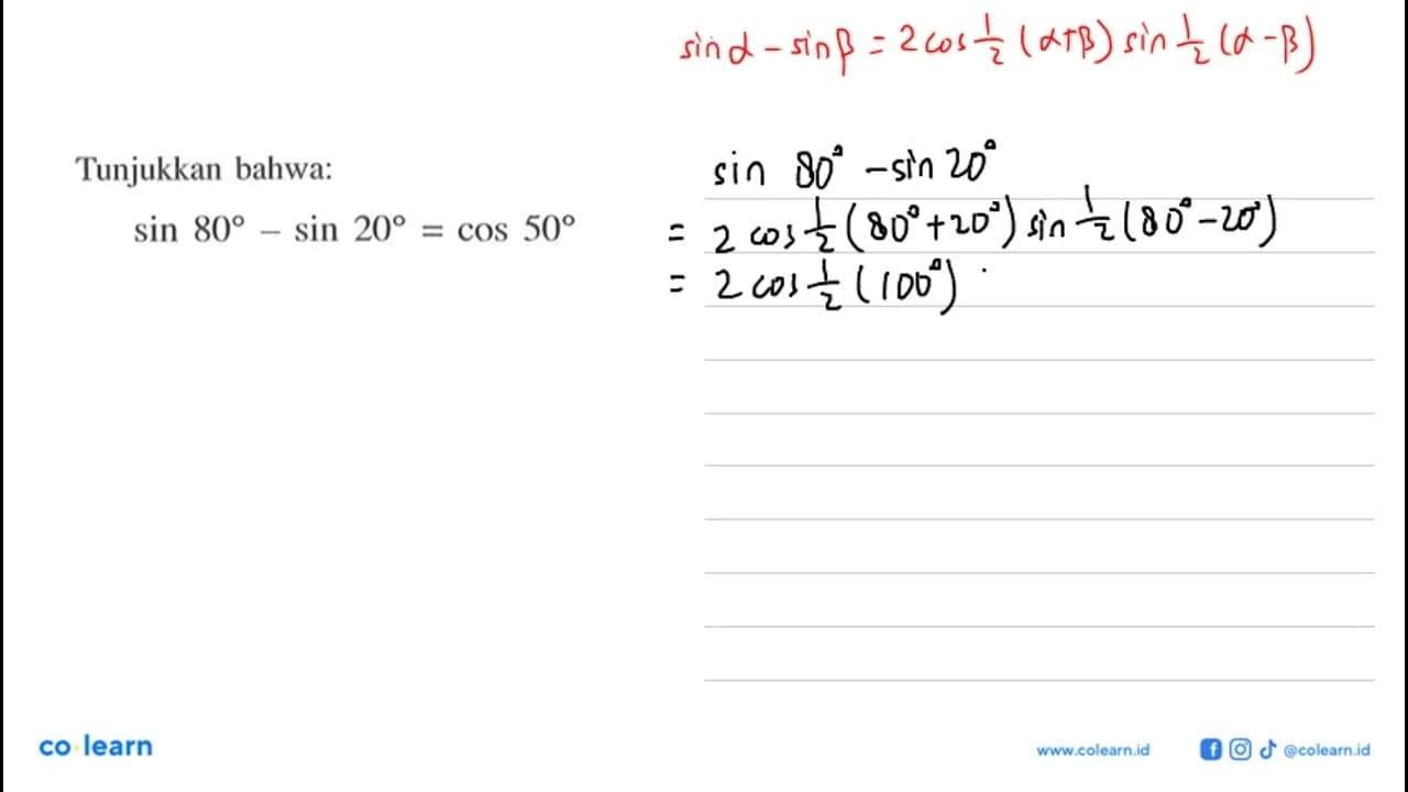 sin80-sin20=cos50