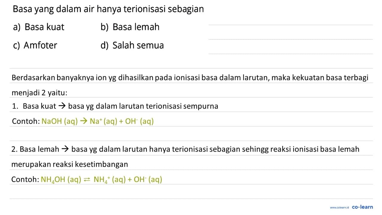 Basa yang dalam air hanya terionisasi sebagian