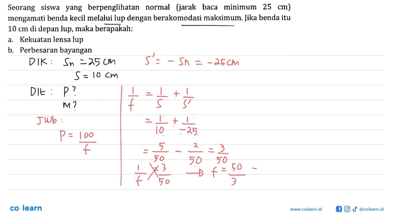 Seorang siswa yang berpenglihatan normal (jarak baca