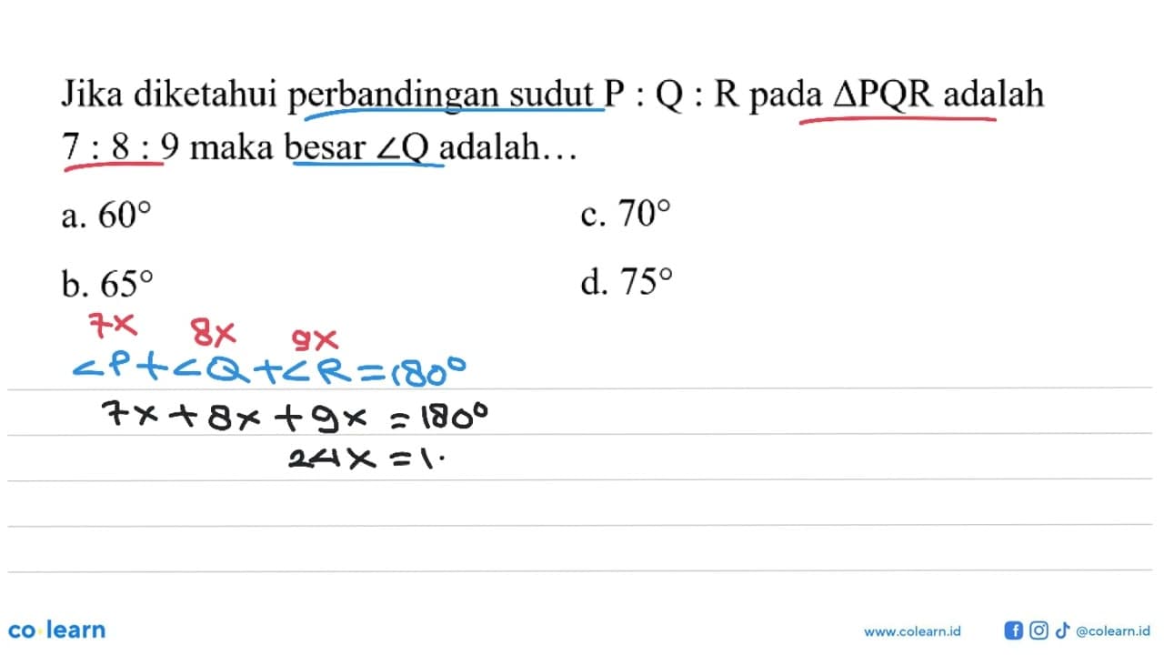 Jika diketahui perbandingan sudut P : Q : R pada segitiga