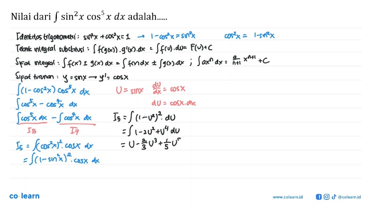 Nilai dari integral sin^2x cos^6 x dx adalah.....