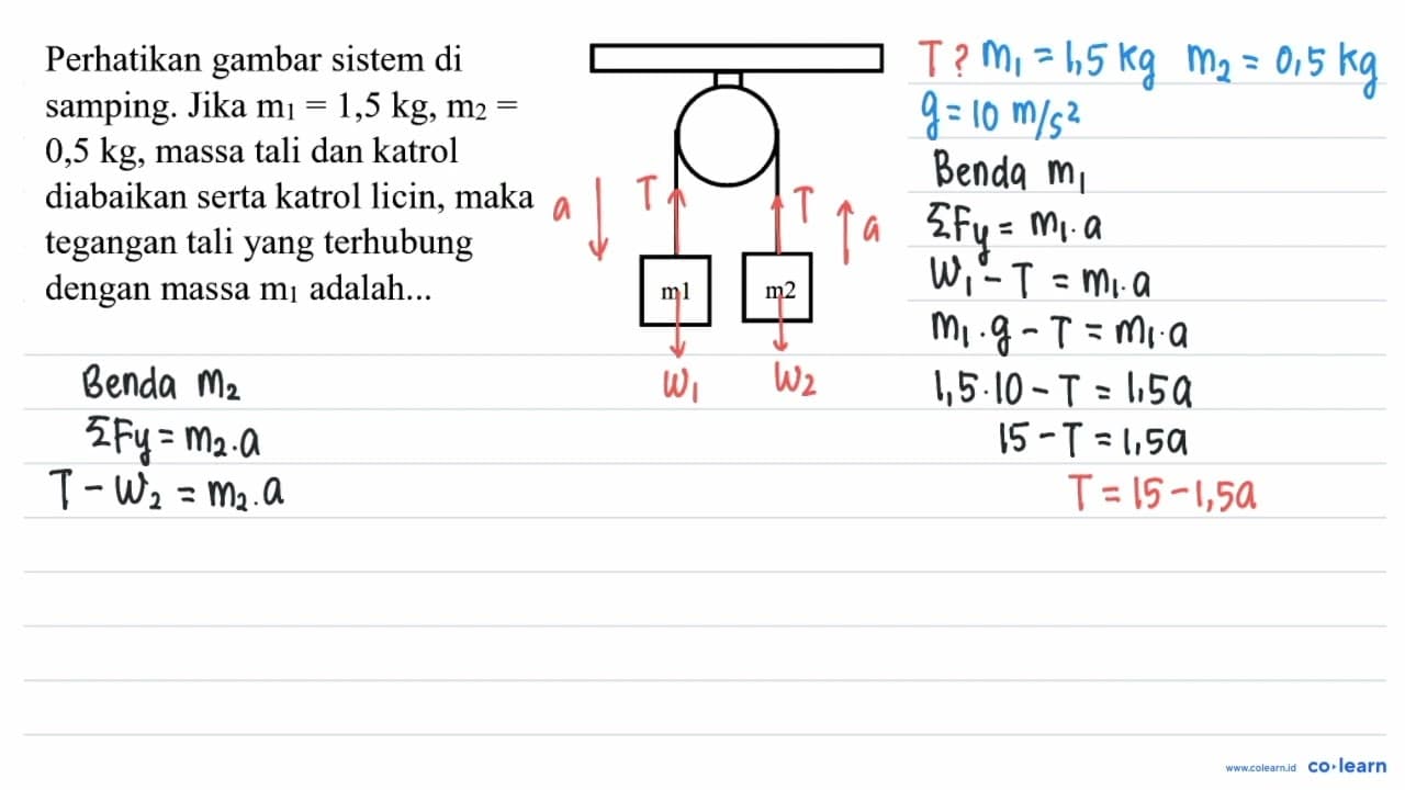 Perhatikan gambar sistem di samping. Jika m_(1)=1,5 kg,