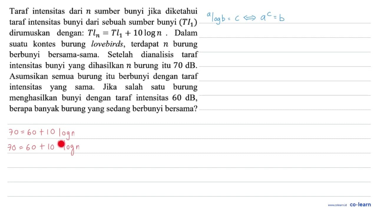 Taraf intensitas dari n sumber bunyi jika diketahui taraf