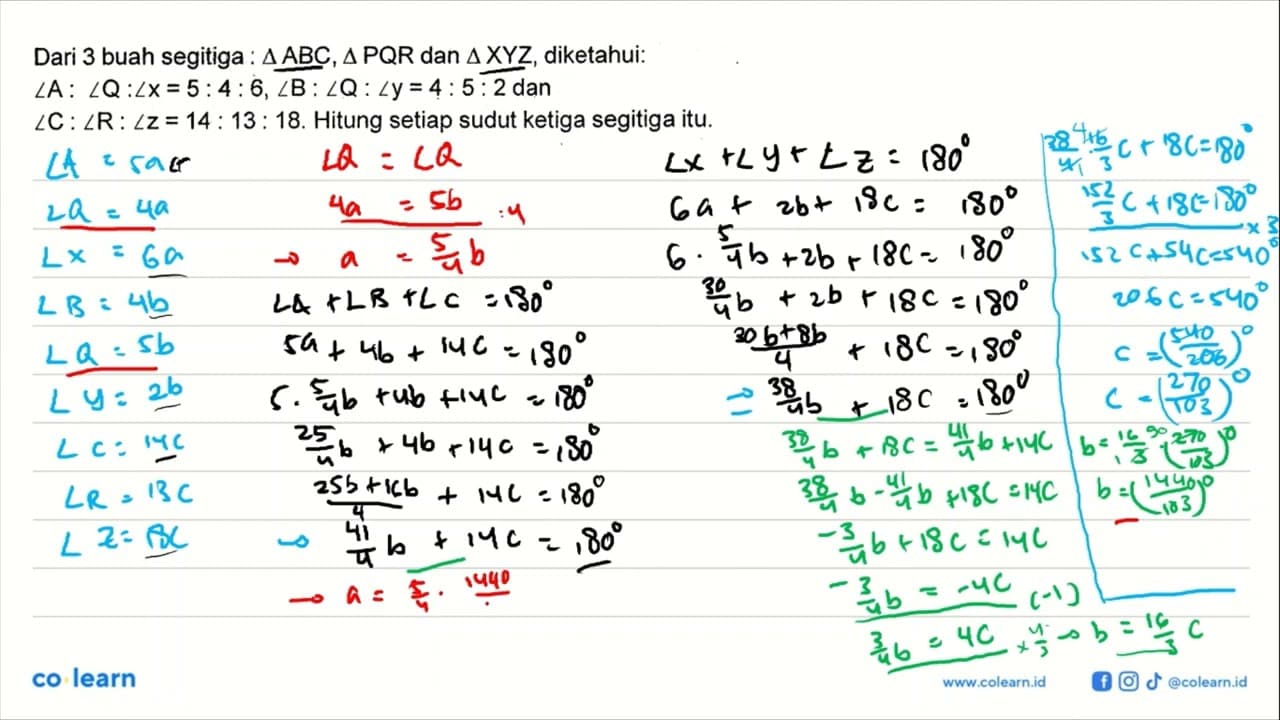 Dari 3 buah segitiga : segitiga ABC, segitiga PQR dan