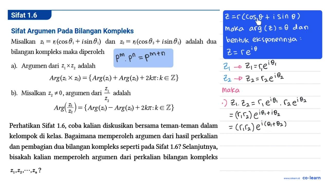 Sifat 1.6 Sifat Argumen Pada Bilangan Kompleks Misalkan