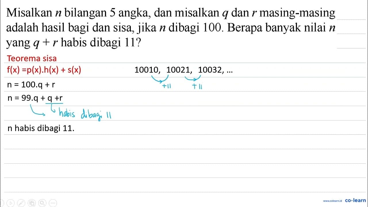 Misalkan n bilangan 5 angka, dan misalkan q dan r