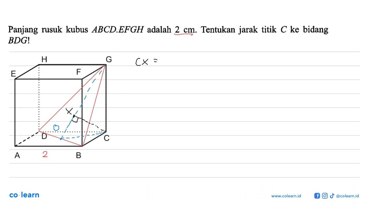 Panjang rusuk kubus ABCD.EFGH adalah 2 cm. Tentukan jarak