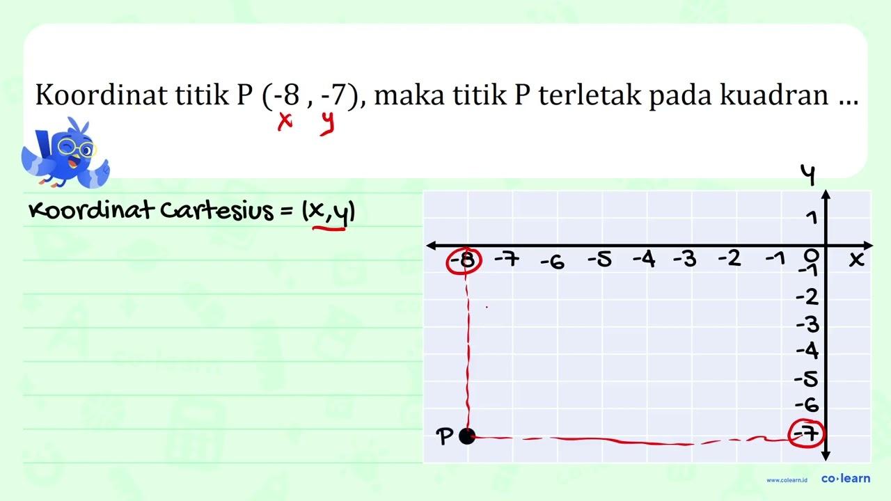 Koordinat titik P (-8,-7) , maka titik P terletak pada