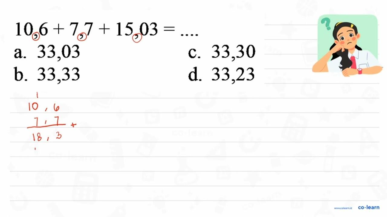 10,6 + 7,7 + 15,03 = ....