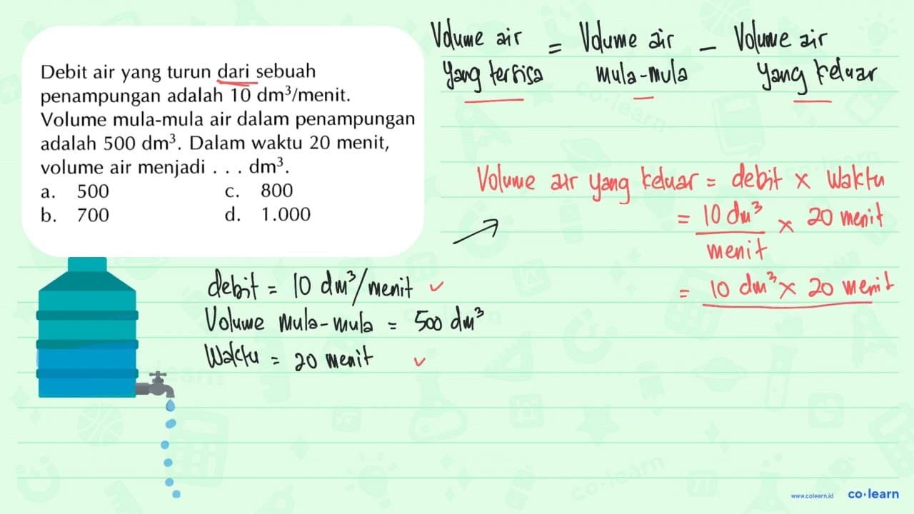 Debit air yang turun dari sebuah penampungan adalah 10