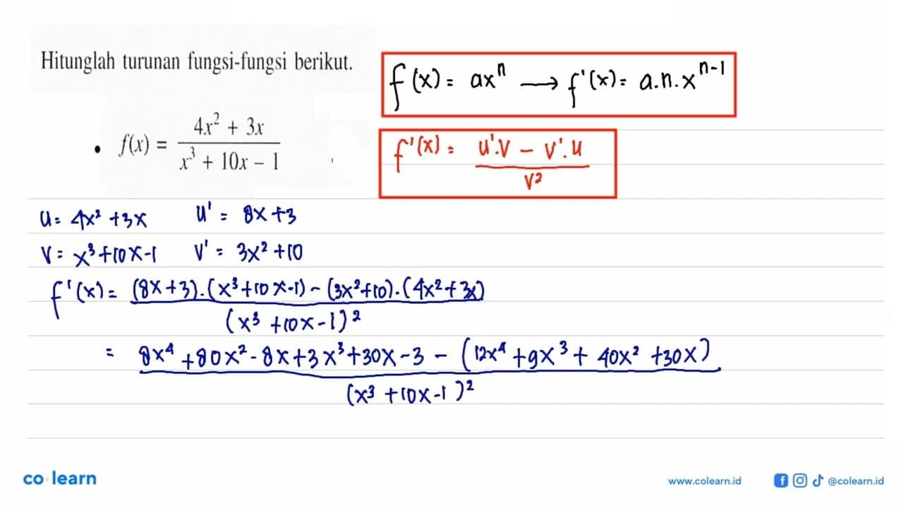 Hitunglah turunan fungsi-fungsi berikut. - f(x)=4 x^2+3