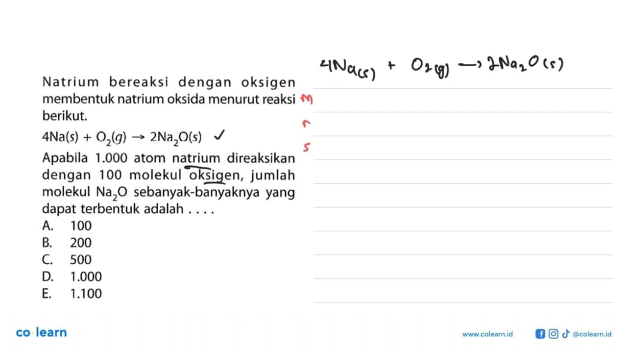 Natrium bereaksi dengan oksigenmembentuk natrium oksida