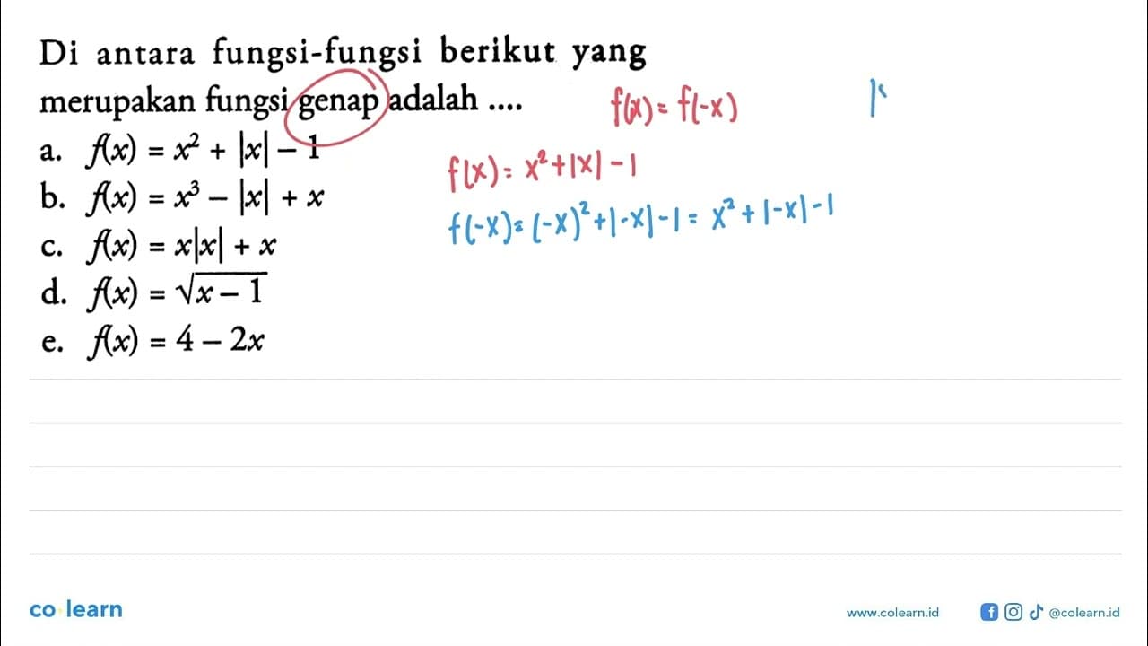 Di antara fungsi-fungsi berikut yang merupakan fungsi genap