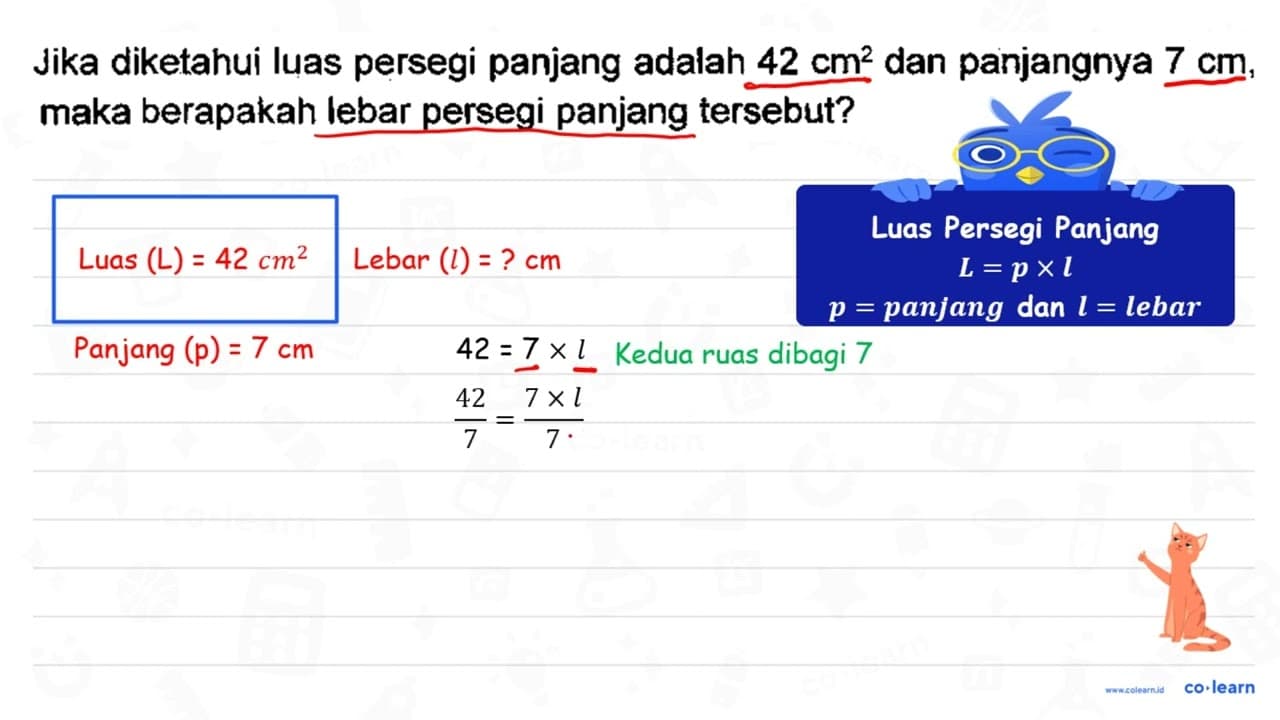 Jika diketahui luas persegi panjang adalah 42 cm^(2) dan