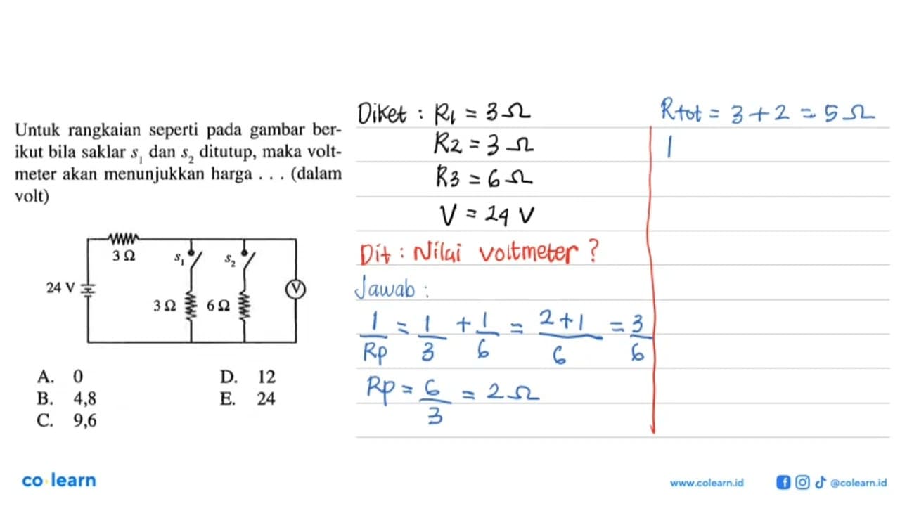 Untuk rangkaian seperti pada gambar berikut bila saklar s1