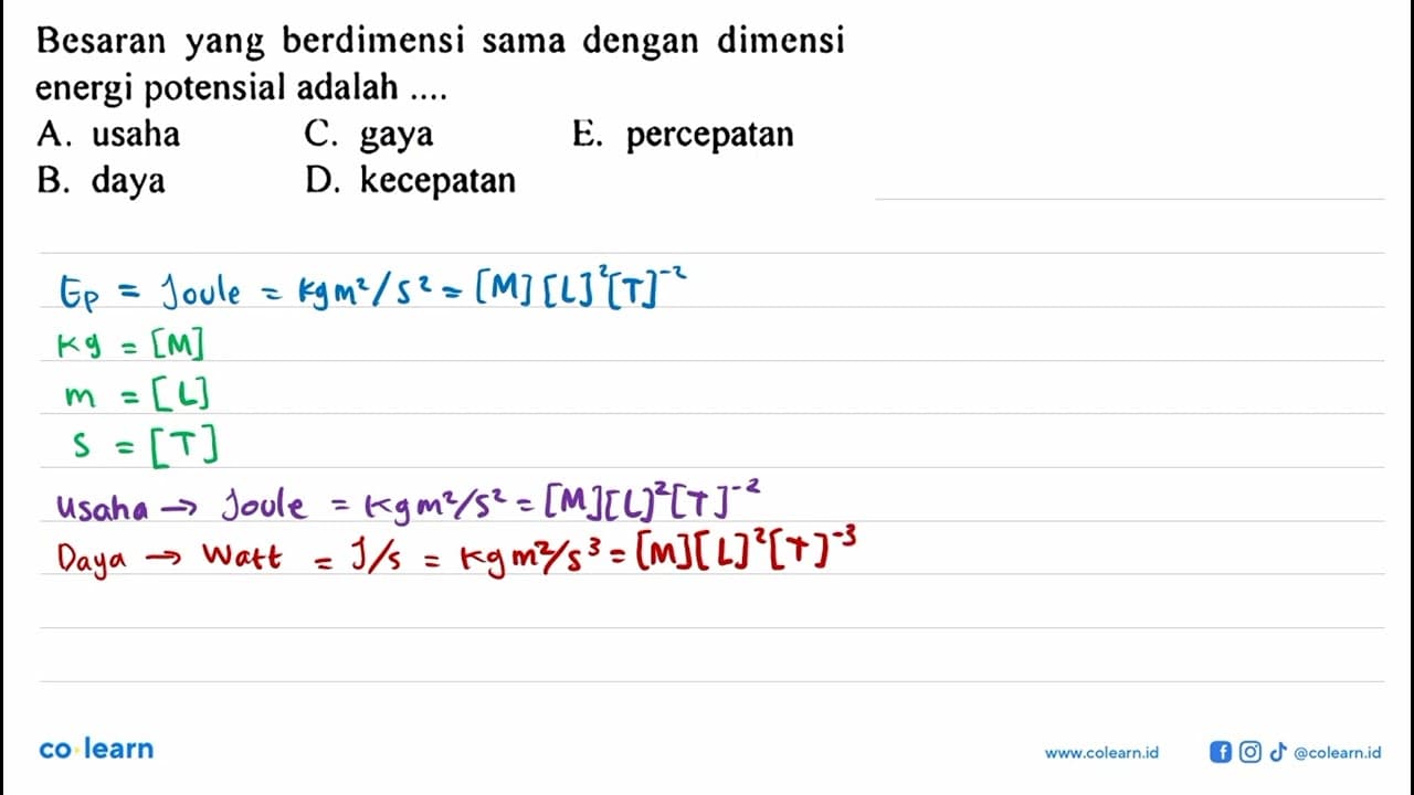 Besaran yang berdimensi sama dengan dimensi energi