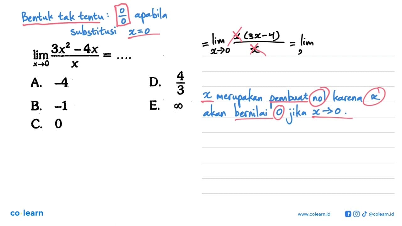 lim x -> 0 (3x^2-4x)/x=...