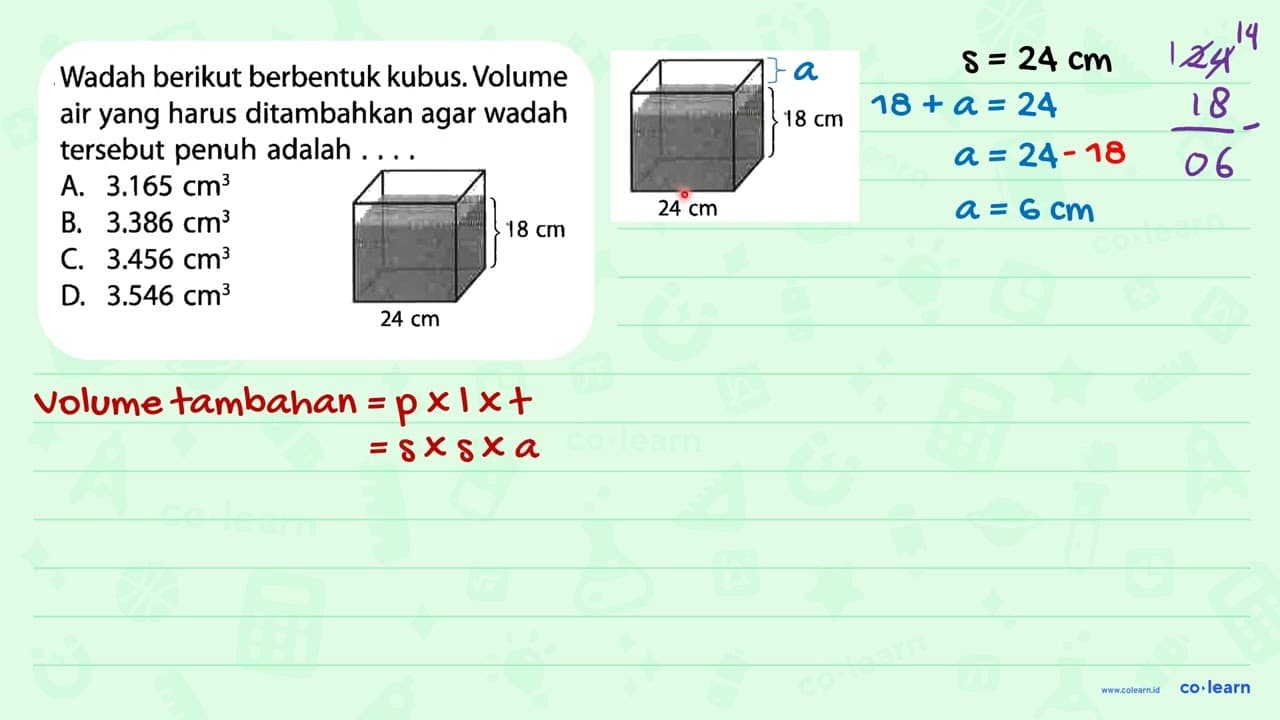 Wadah berikut berbentuk kubus. Volume air yang harus