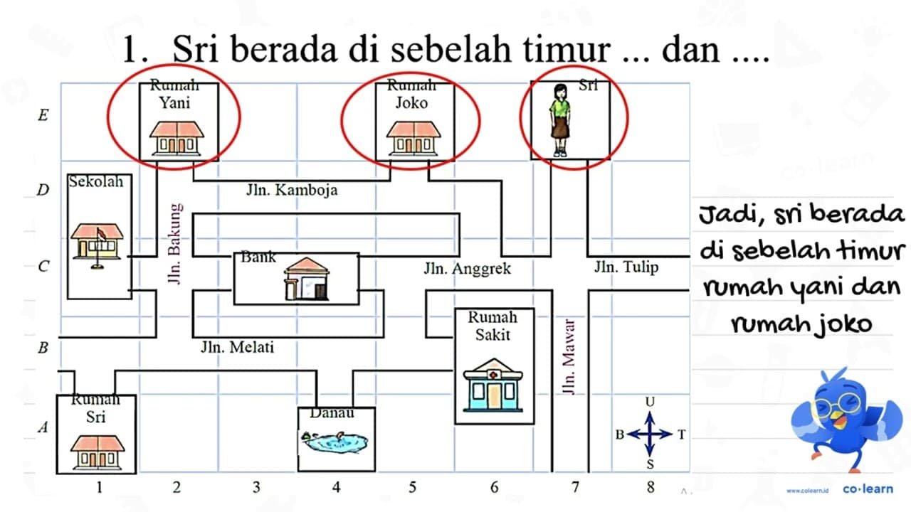 1. Sri berada di sebelah timur ... dan .... 2. Danau